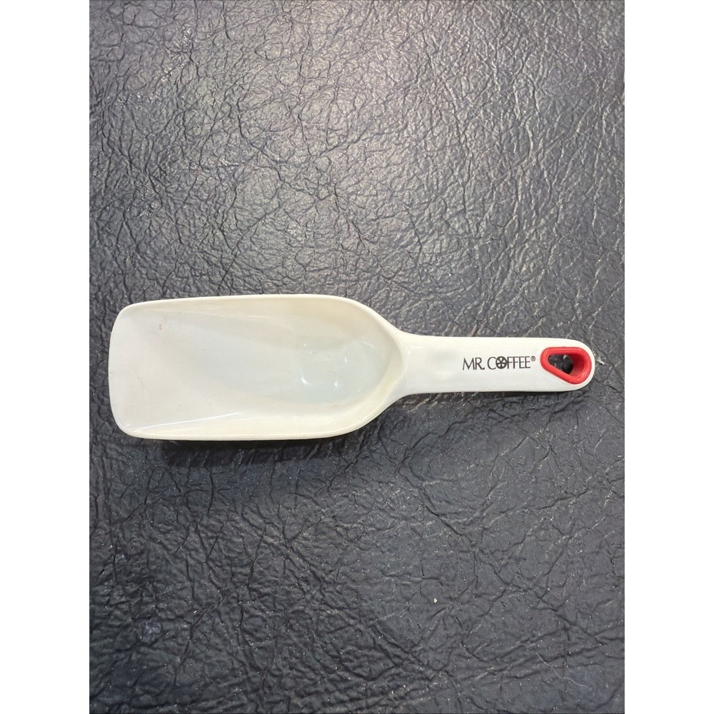 Vintage Mr. Coffee Scoop, 7" White Plastic Measuring Spoon Red Hang Hole